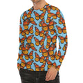 Orange Monarch Butterflies Pattern Print Men's Long Sleeve Rash Guard