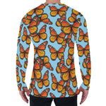 Orange Monarch Butterflies Pattern Print Men's Long Sleeve T-Shirt