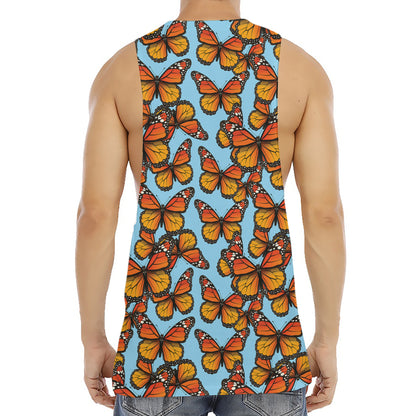 Orange Monarch Butterflies Pattern Print Men's Muscle Tank Top