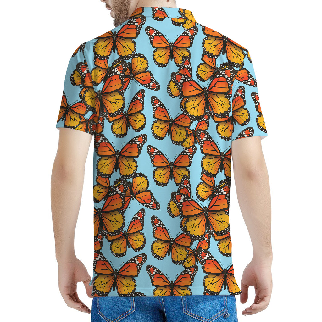 Orange Monarch Butterflies Pattern Print Men's Polo Shirt