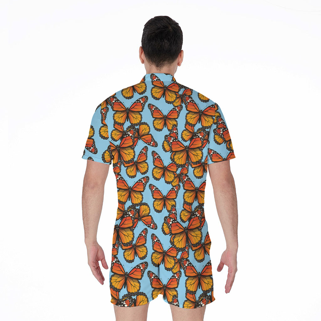 Orange Monarch Butterflies Pattern Print Men's Rompers