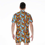 Orange Monarch Butterflies Pattern Print Men's Rompers