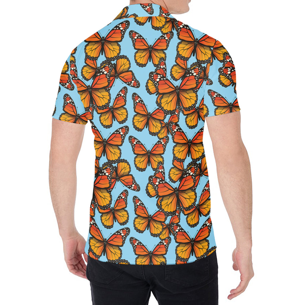 Orange Monarch Butterflies Pattern Print Men's Shirt