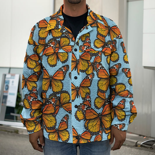 Orange Monarch Butterflies Pattern Print Men's Shirt Jacket