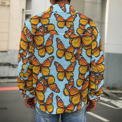 Orange Monarch Butterflies Pattern Print Men's Shirt Jacket