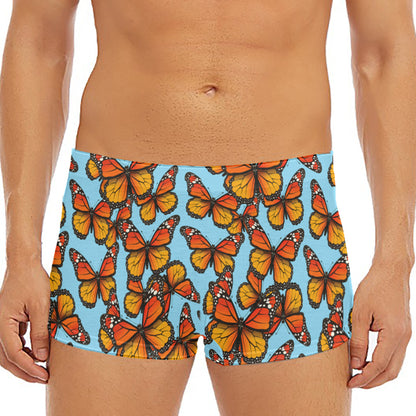 Orange Monarch Butterflies Pattern Print Men's Short Boxer Briefs