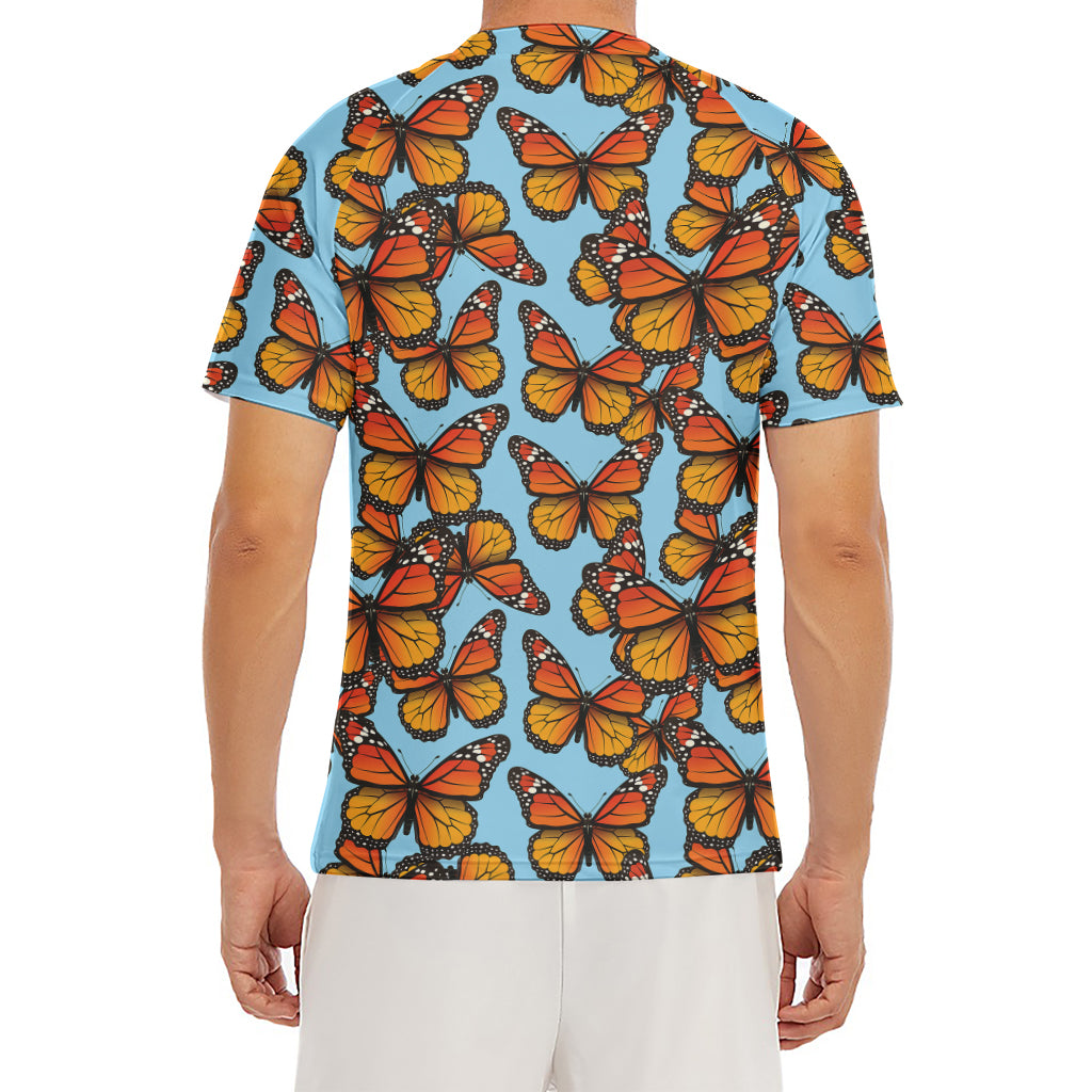 Orange Monarch Butterflies Pattern Print Men's Short Sleeve Rash Guard