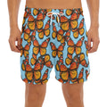 Orange Monarch Butterflies Pattern Print Men's Split Running Shorts