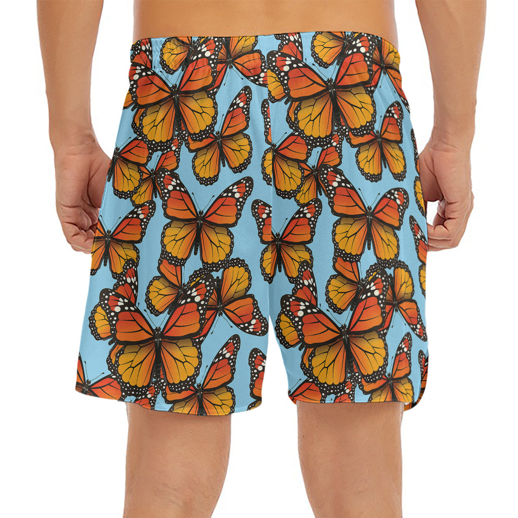Orange Monarch Butterflies Pattern Print Men's Split Running Shorts