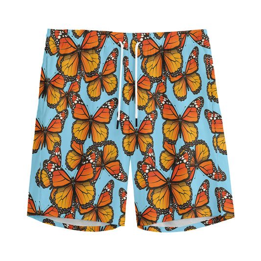 Orange Monarch Butterflies Pattern Print Men's Sports Shorts