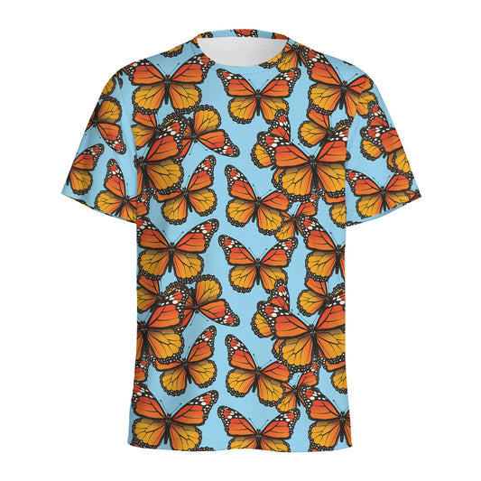 Orange Monarch Butterflies Pattern Print Men's Sports T-Shirt
