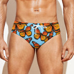 Orange Monarch Butterflies Pattern Print Men's Swim Briefs