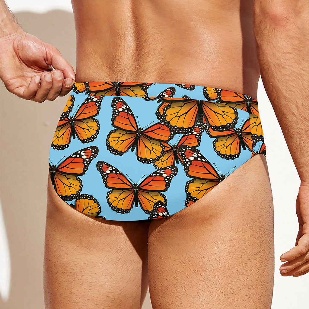 Orange Monarch Butterflies Pattern Print Men's Swim Briefs