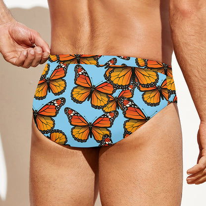 Orange Monarch Butterflies Pattern Print Men's Swim Briefs