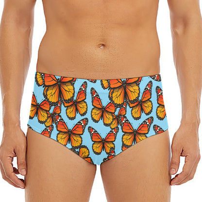 Orange Monarch Butterflies Pattern Print Men's Triangle Swim Briefs