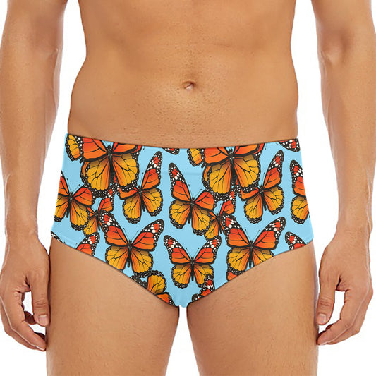 Orange Monarch Butterflies Pattern Print Men's Triangle Swim Briefs