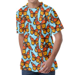 Orange Monarch Butterflies Pattern Print Men's Velvet T-Shirt