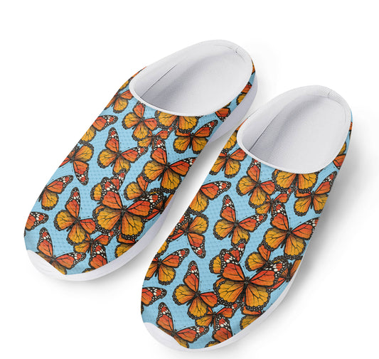 Orange Monarch Butterflies Pattern Print Mesh Casual Shoes