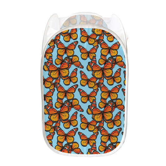 Orange Monarch Butterflies Pattern Print Mesh Laundry Hamper