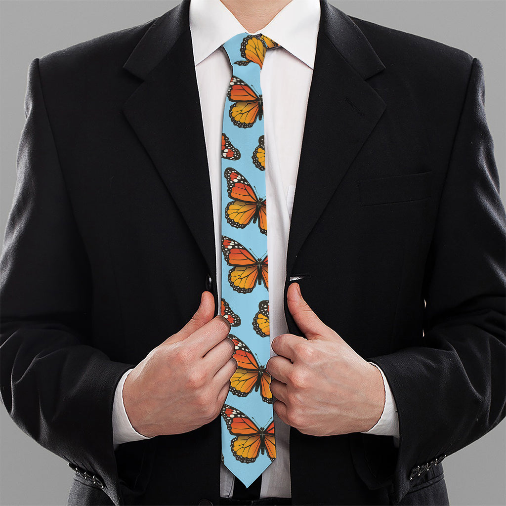Orange Monarch Butterflies Pattern Print Necktie