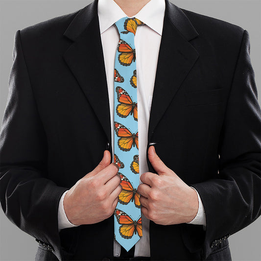 Orange Monarch Butterflies Pattern Print Necktie
