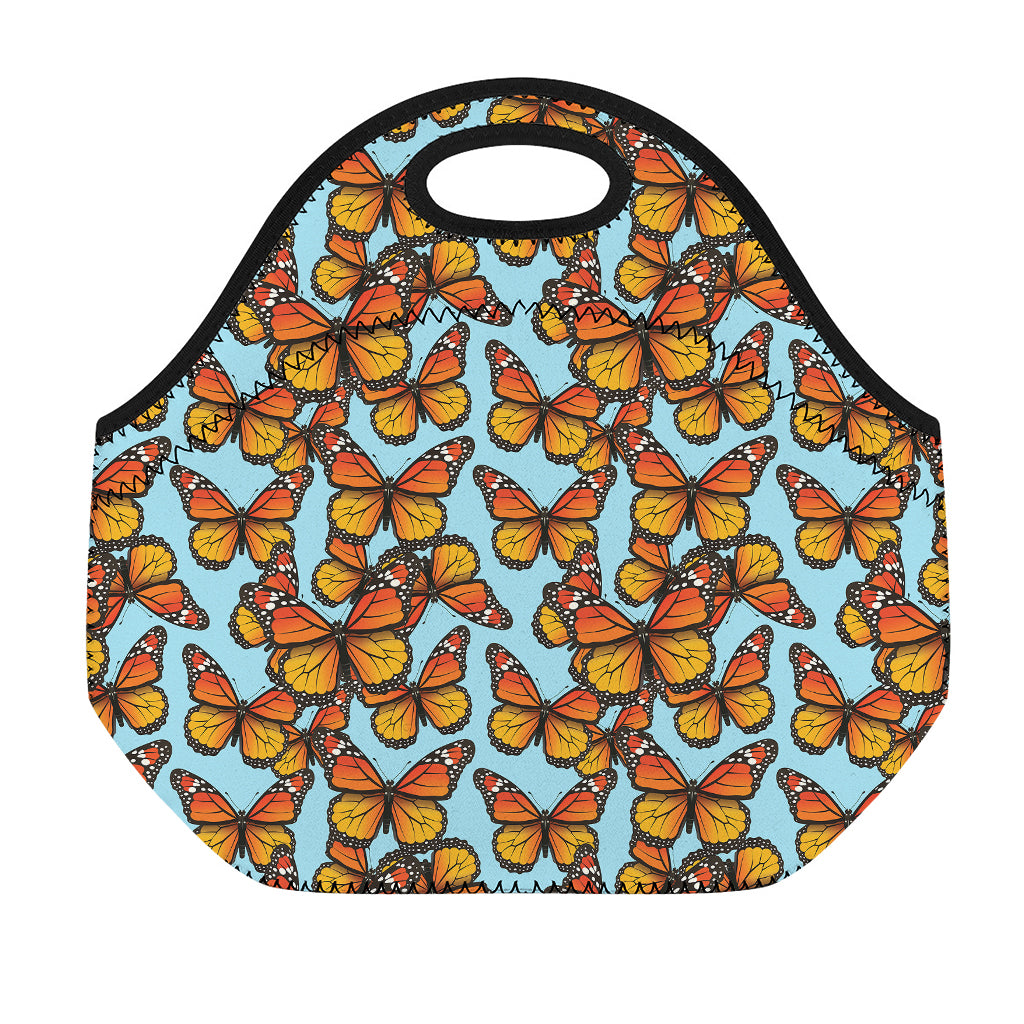 Orange Monarch Butterflies Pattern Print Neoprene Lunch Bag