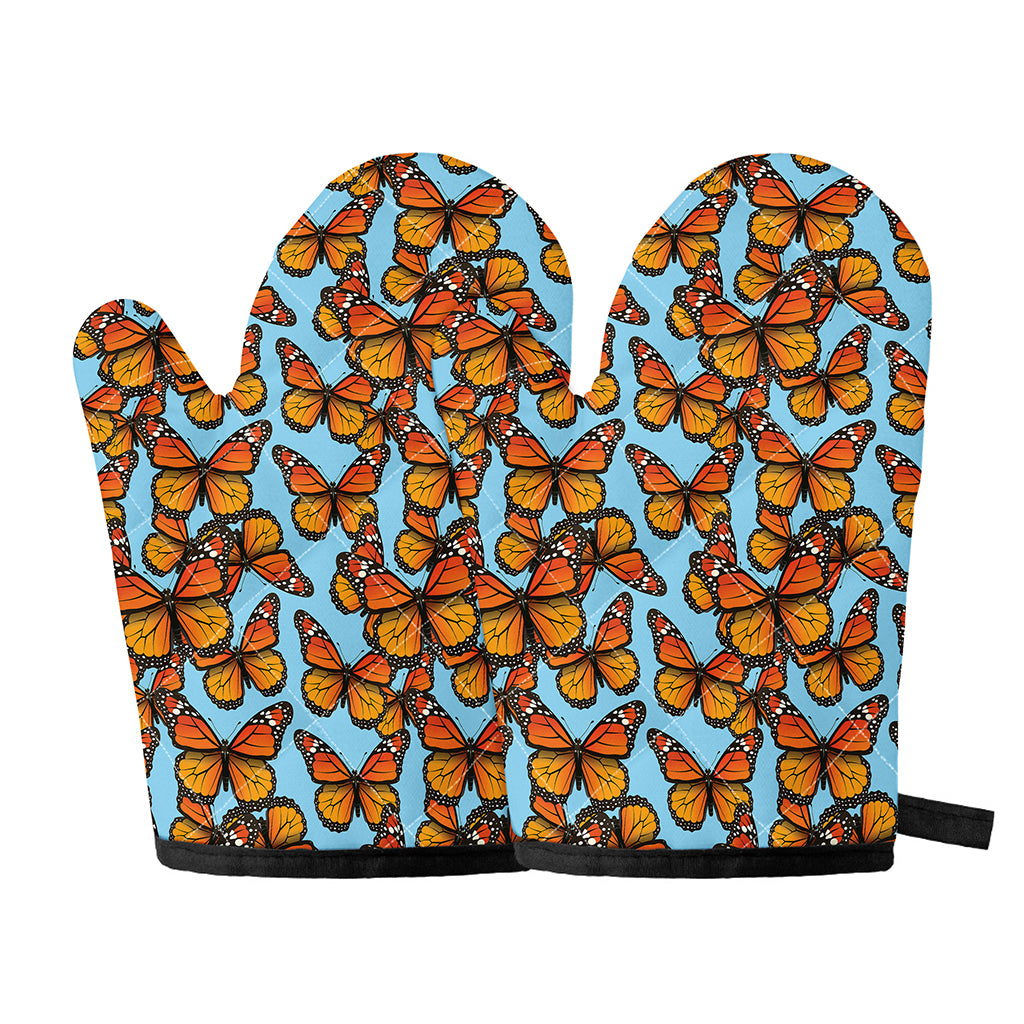 Orange Monarch Butterflies Pattern Print Oven Mitts