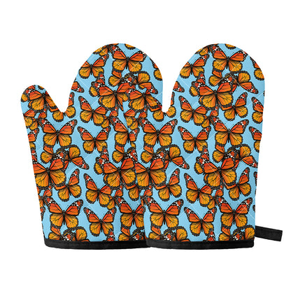 Orange Monarch Butterflies Pattern Print Oven Mitts