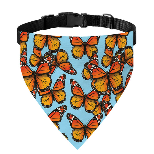 Orange Monarch Butterflies Pattern Print Over The Collar Dog Bandana