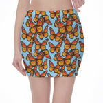 Orange Monarch Butterflies Pattern Print Pencil Mini Skirt