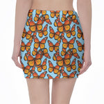 Orange Monarch Butterflies Pattern Print Pencil Mini Skirt