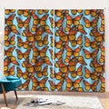 Orange Monarch Butterflies Pattern Print Pencil Pleat Curtains