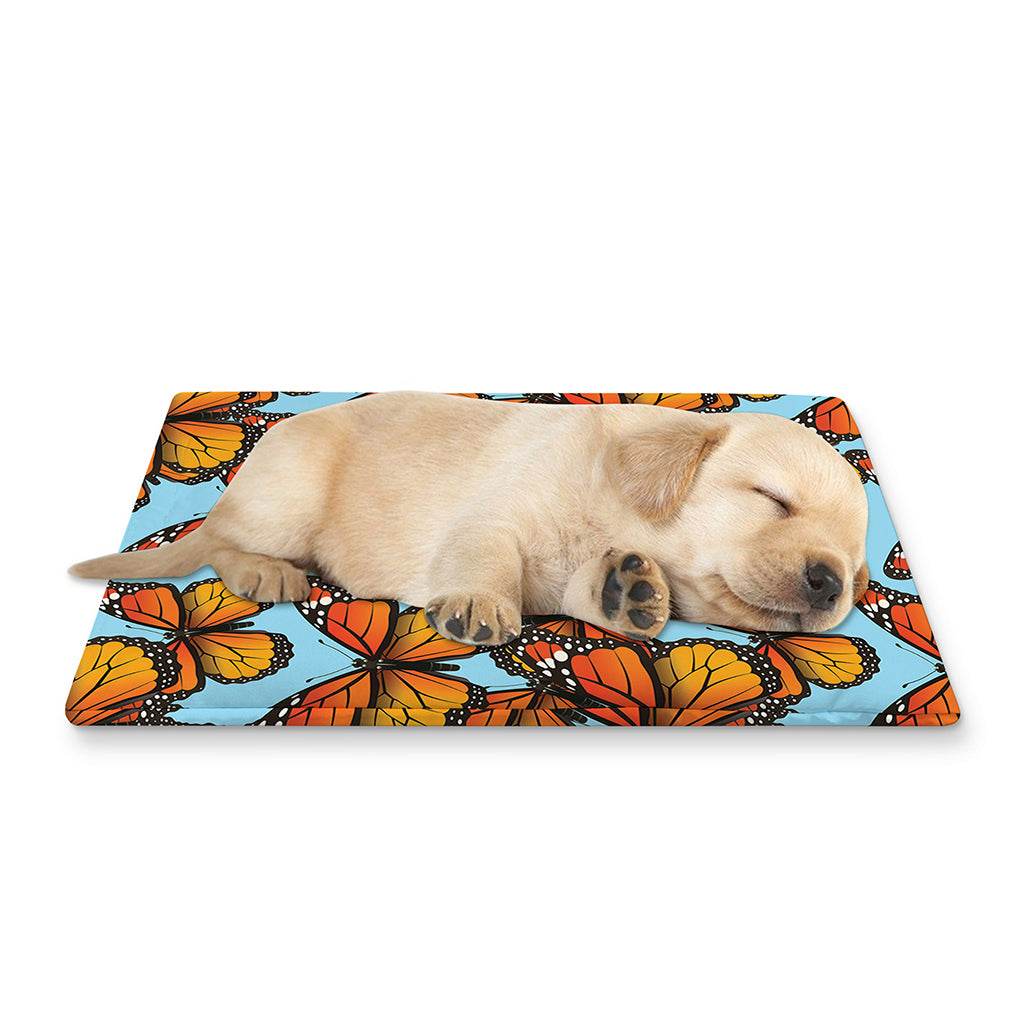 Orange Monarch Butterflies Pattern Print Pet Cooling Mat Cover
