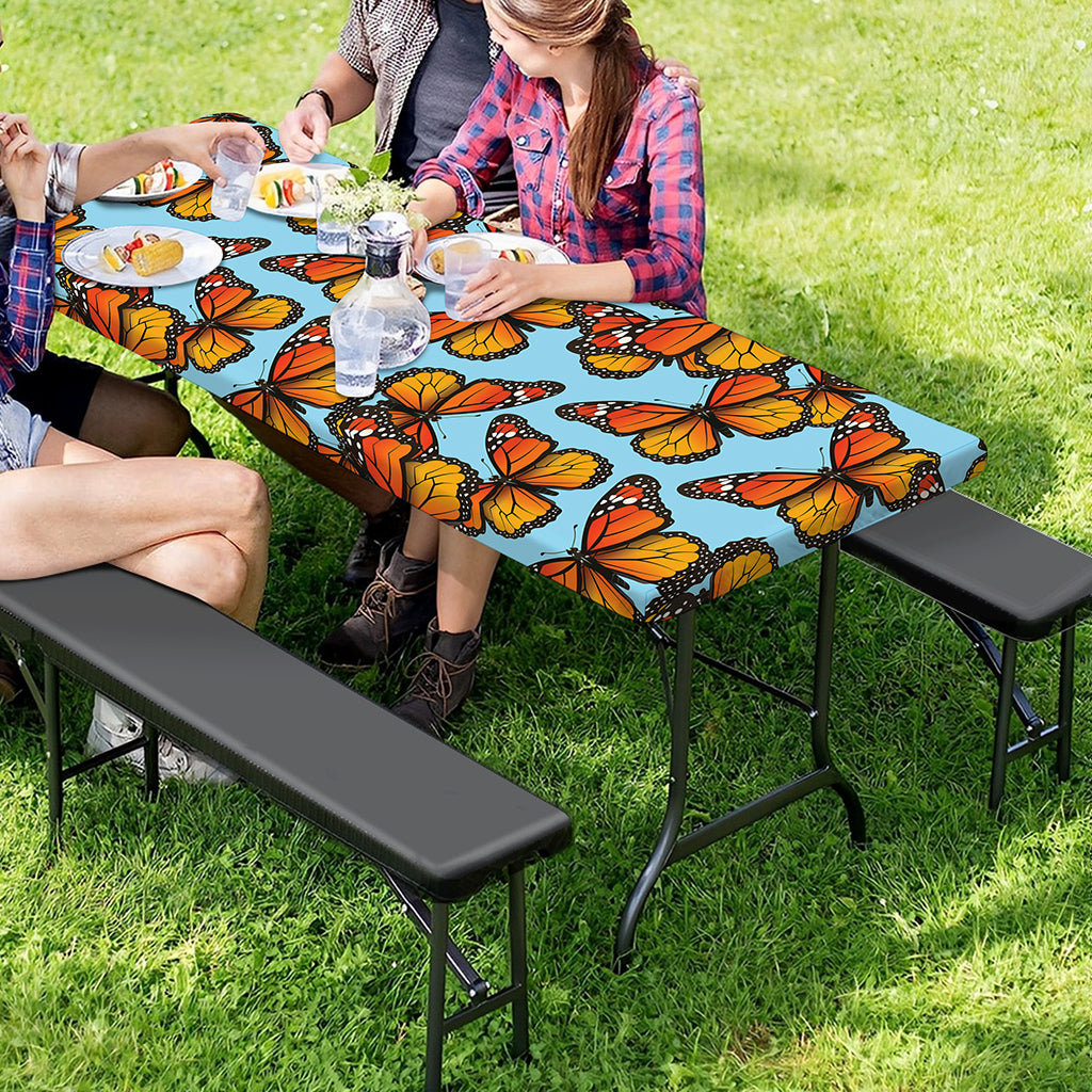 Orange Monarch Butterflies Pattern Print Picnic Table Cover