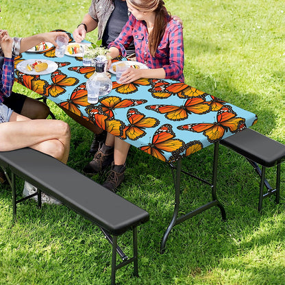 Orange Monarch Butterflies Pattern Print Picnic Table Cover
