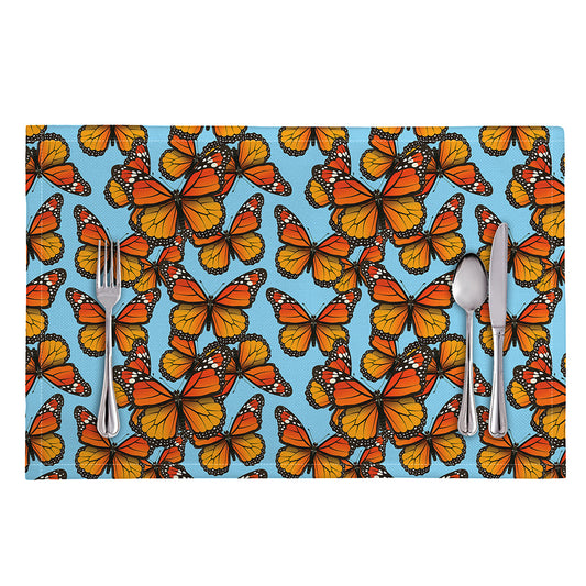 Orange Monarch Butterflies Pattern Print Placemat