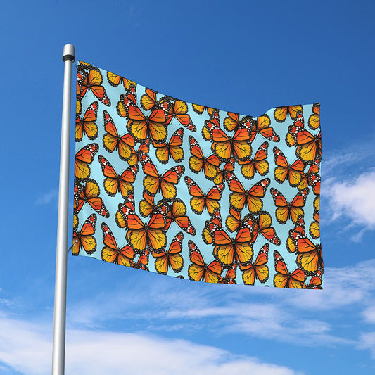 Orange Monarch Butterflies Pattern Print Polyester Flag