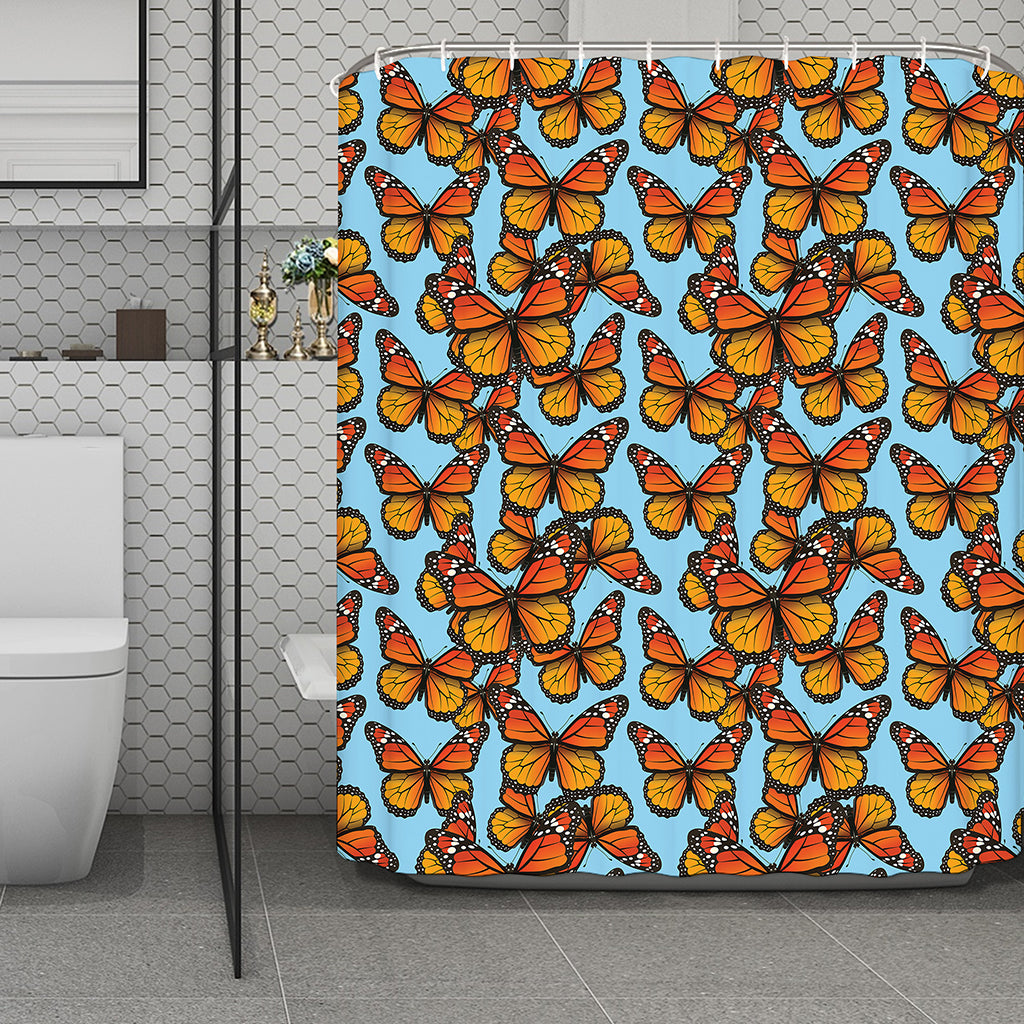 Orange Monarch Butterflies Pattern Print Polyester Shower Curtain