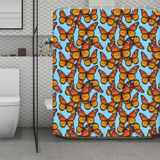 Orange Monarch Butterflies Pattern Print Polyester Shower Curtain