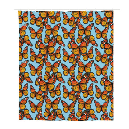 Orange Monarch Butterflies Pattern Print Polyester Shower Curtain