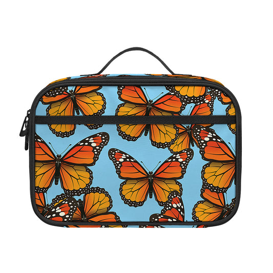 Orange Monarch Butterflies Pattern Print Portable Lunch Bag