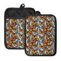 Orange Monarch Butterflies Pattern Print Pot Holders With Pocket