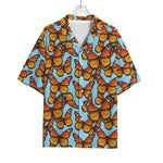 Orange Monarch Butterflies Pattern Print Rayon Hawaiian Shirt