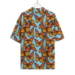 Orange Monarch Butterflies Pattern Print Rayon Hawaiian Shirt
