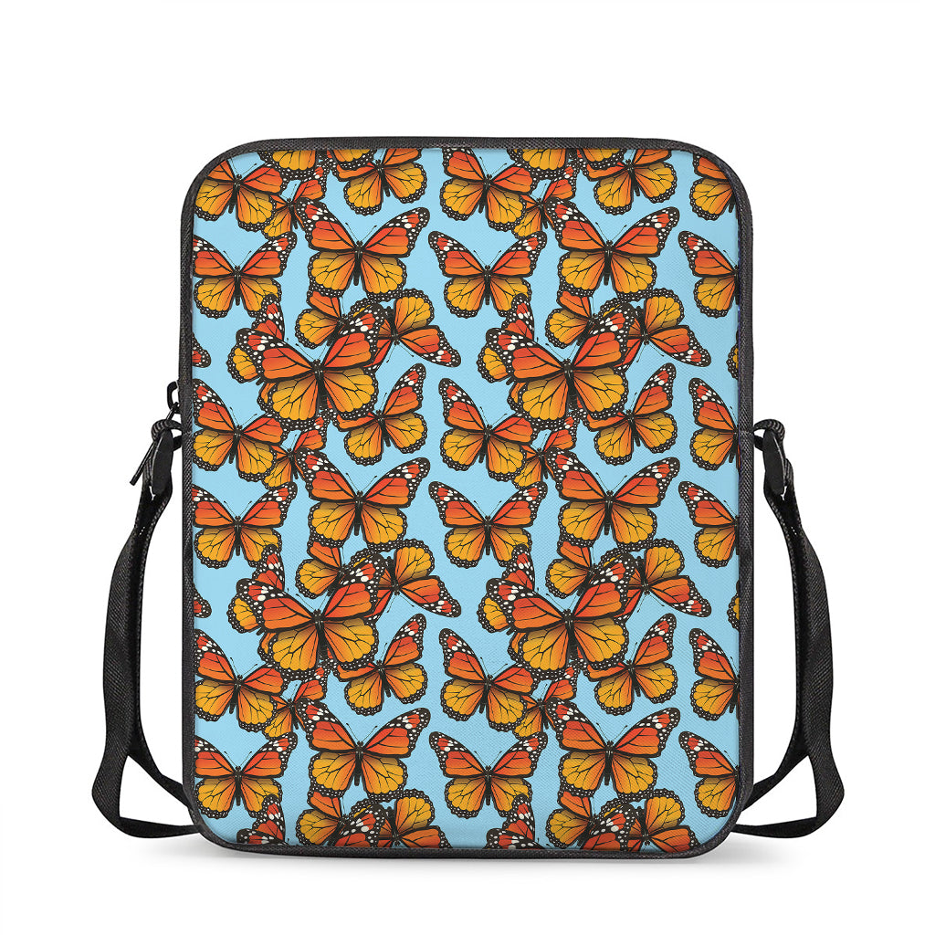 Orange Monarch Butterflies Pattern Print Rectangular Crossbody Bag