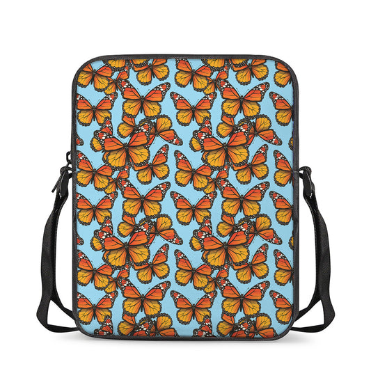 Orange Monarch Butterflies Pattern Print Rectangular Crossbody Bag