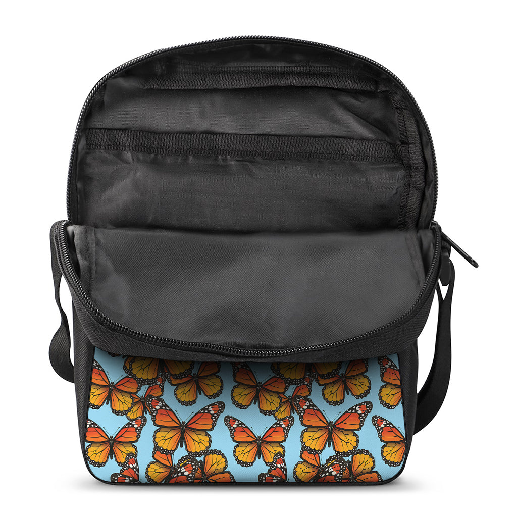 Orange Monarch Butterflies Pattern Print Rectangular Crossbody Bag