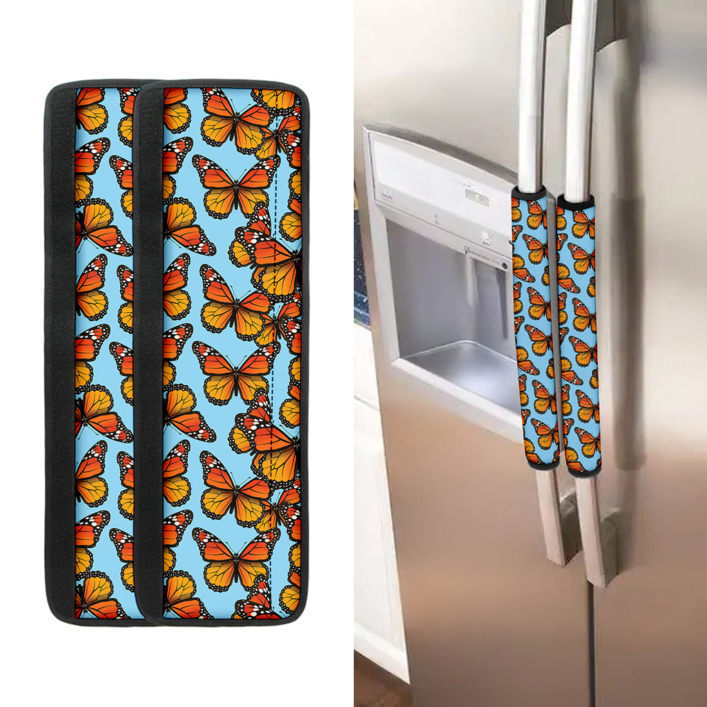 Orange Monarch Butterflies Pattern Print Refrigerator Handle Covers