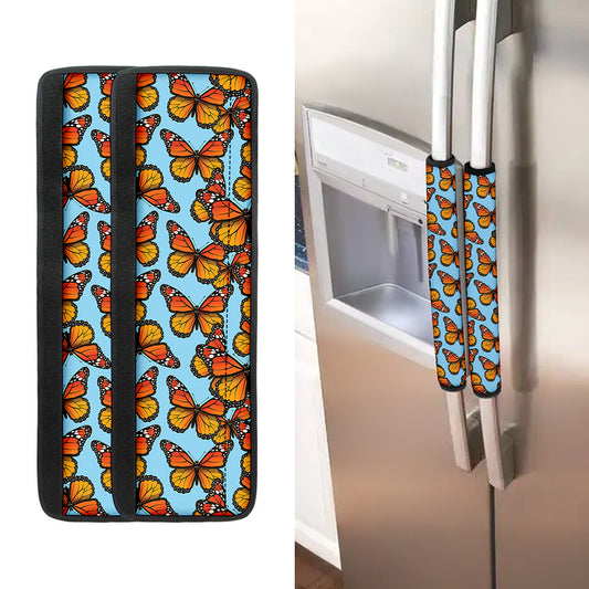 Orange Monarch Butterflies Pattern Print Refrigerator Handle Covers