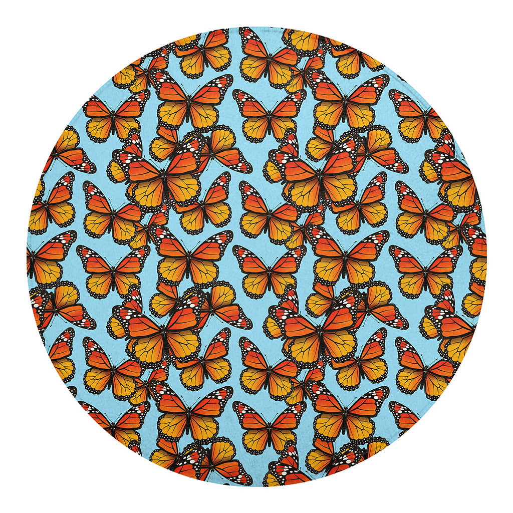 Orange Monarch Butterflies Pattern Print Round Blanket